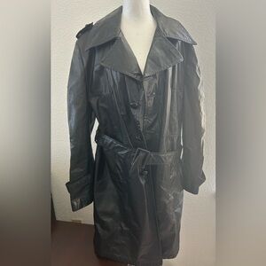 Genuine Men's Black Leather Trench Coat. it doesn't have a size label on you